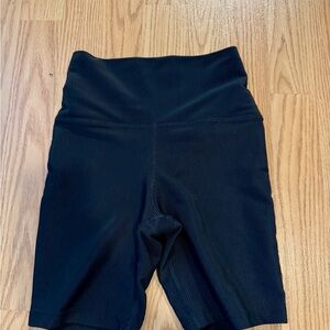 High-Waisted Black Ribbed Girl’s Dance Shorts